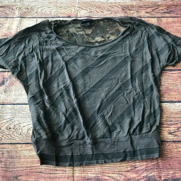 AB Studio Drapey Diagonal Stripe Green Lace Blouse Women’s Size Medium - Picture 1 of 8